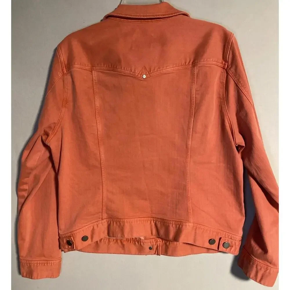 Liverpool Los Angeles Stretch Button Denim Jeans Jacket Coral Fins Womens Large - Picture 9 of 9